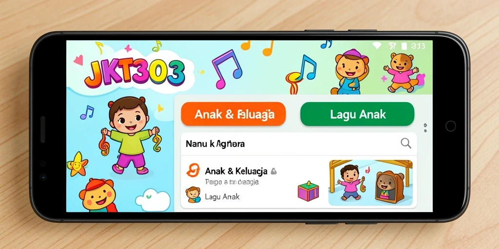 Tampilan antarmuka aplikasi JKT303 yang ceria dan interaktif untuk anak-anak.