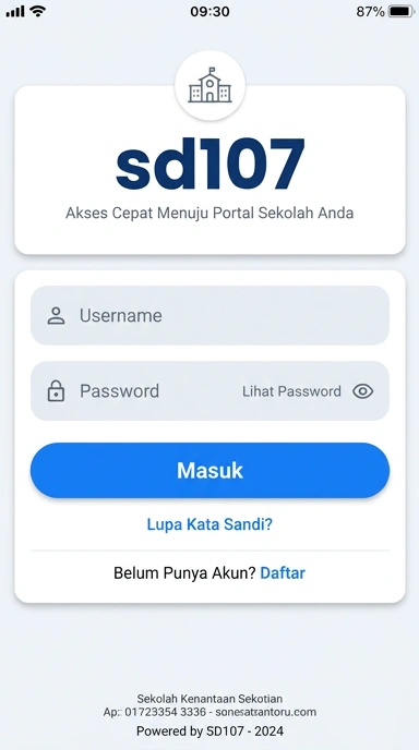 Tampilan halaman login sd107